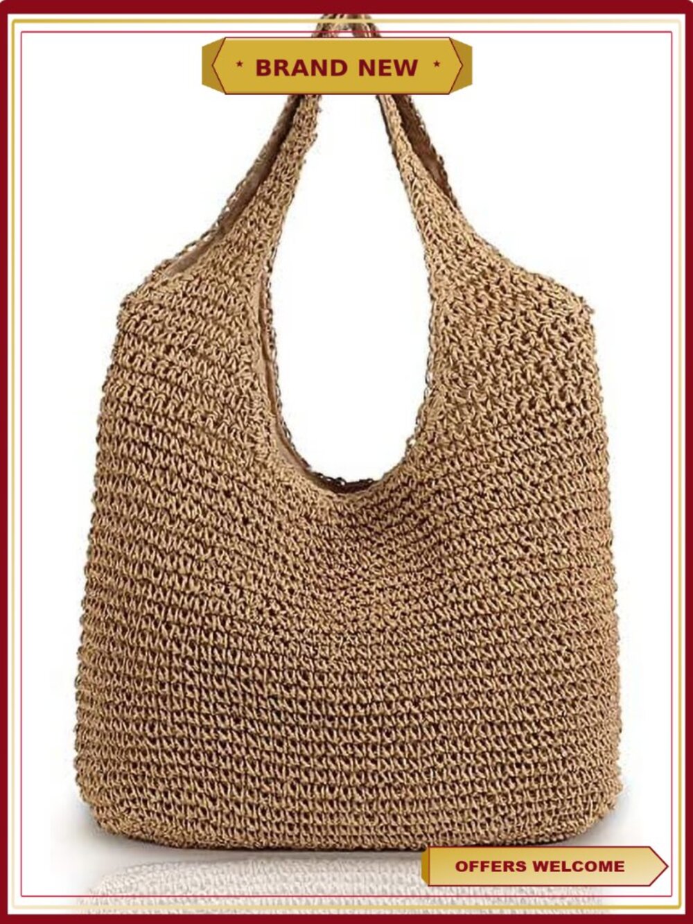 Hand-woven Straw Shoulder Bag Boho Tote Rattan Summer Beach Bag